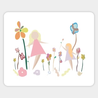 Mom and kids with flowers Sticker